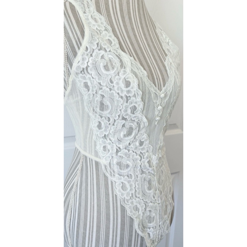 Victorias Secret Gold Label Cream Stretch Lace Teddy High Rio Cut Thong MED - Picture 2 of 6